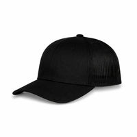 HOT-11 black wholesale 6-panel trucker hat front view