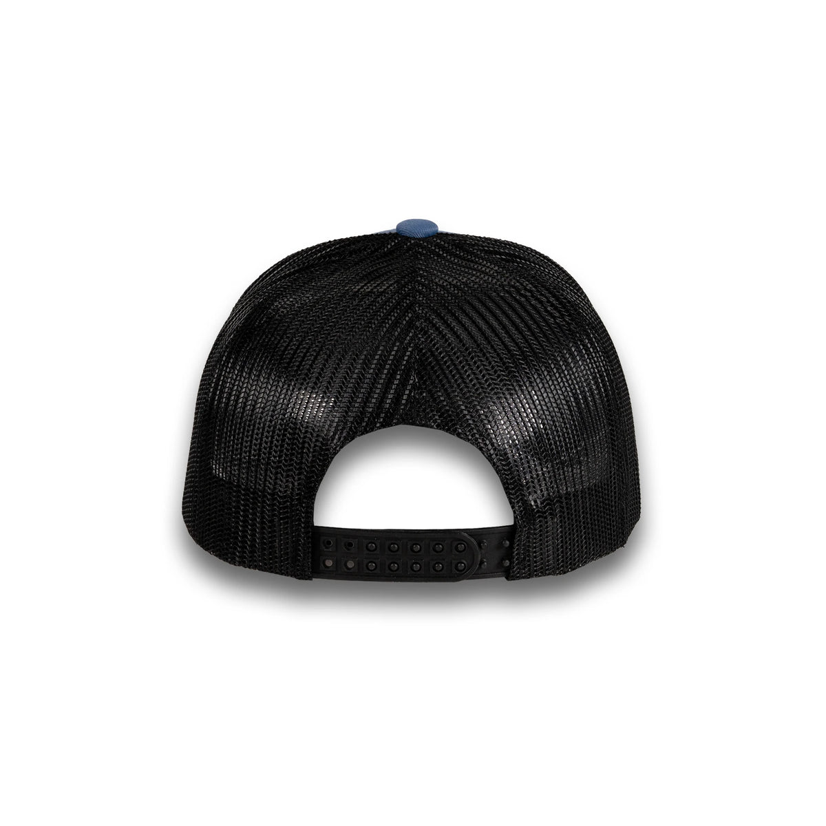 HOT-11 blue black wholesale 6-panel trucker hat back view