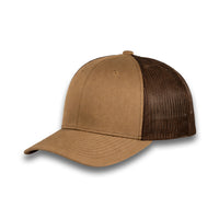 HOT-11 coffee brown wholesale 6-panel trucker hat front view