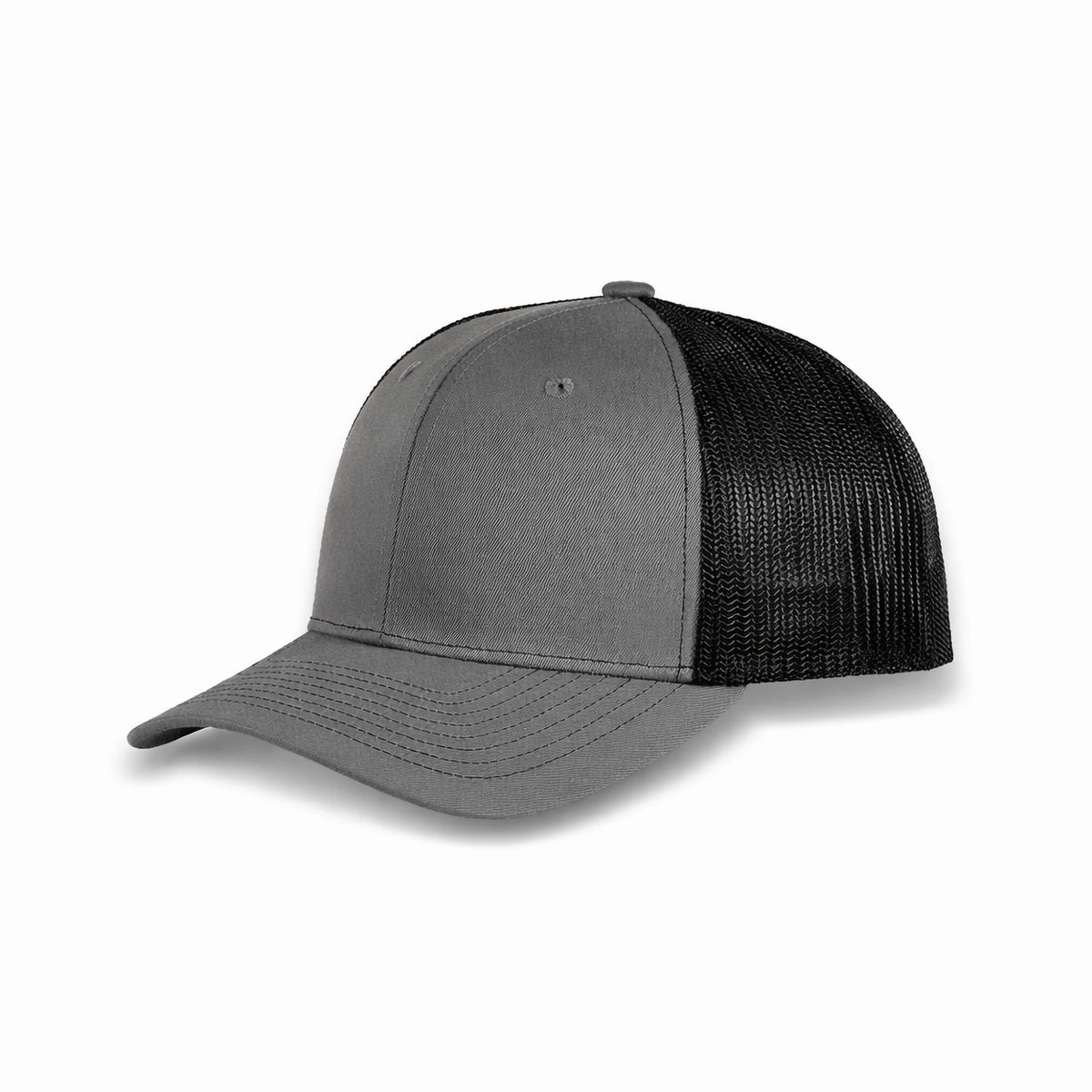 HOT-11 dark grey black wholesale 6-panel trucker hat front view