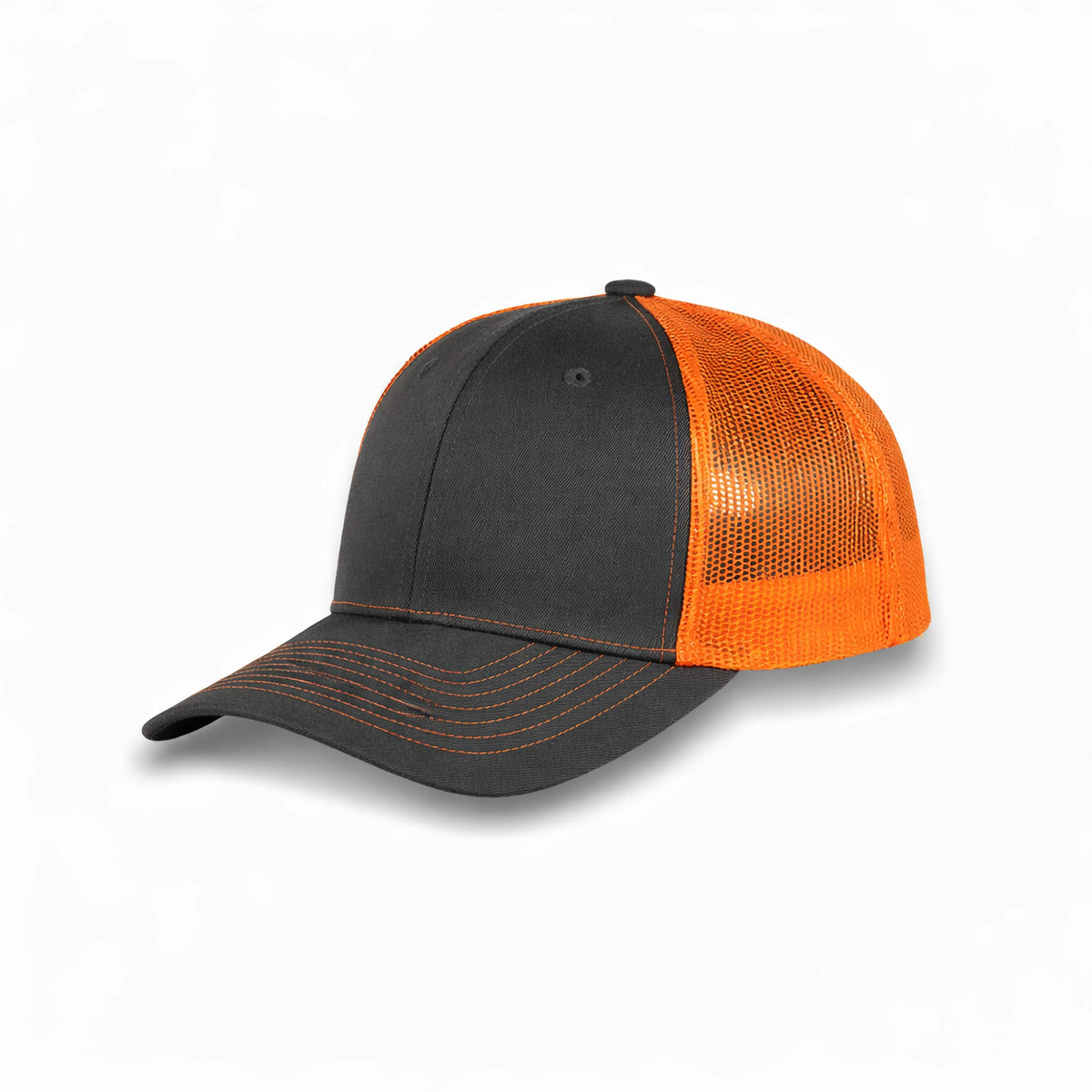 HOT-11 grey orange wholesale 6-panel trucker hat front view
