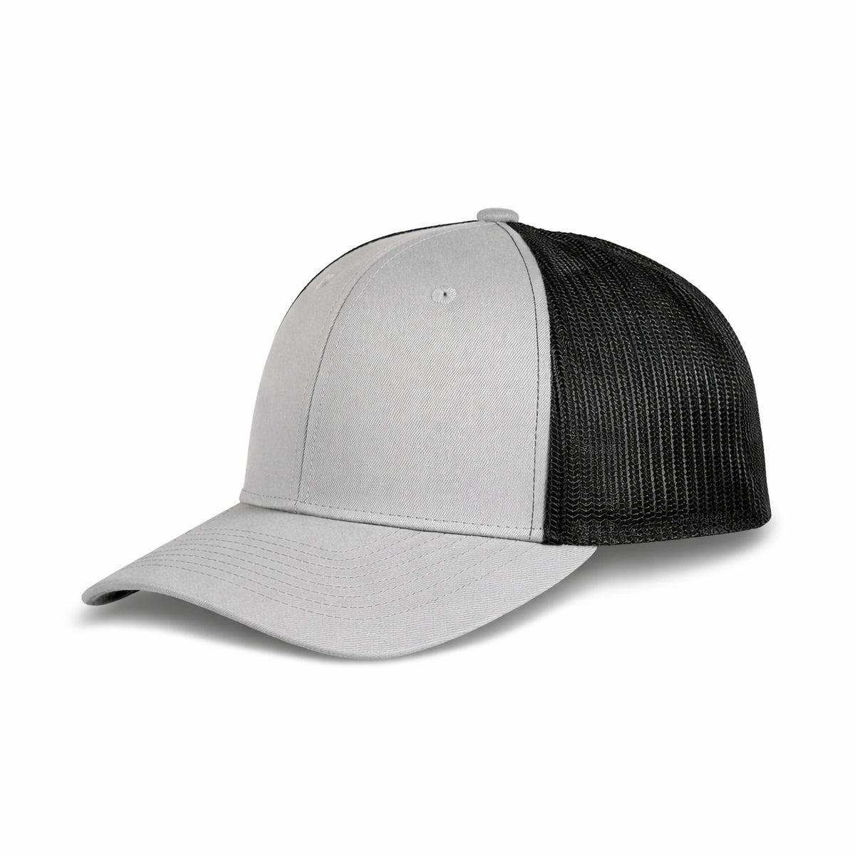 HOT-11 light grey black wholesale 6-panel trucker hat front view
