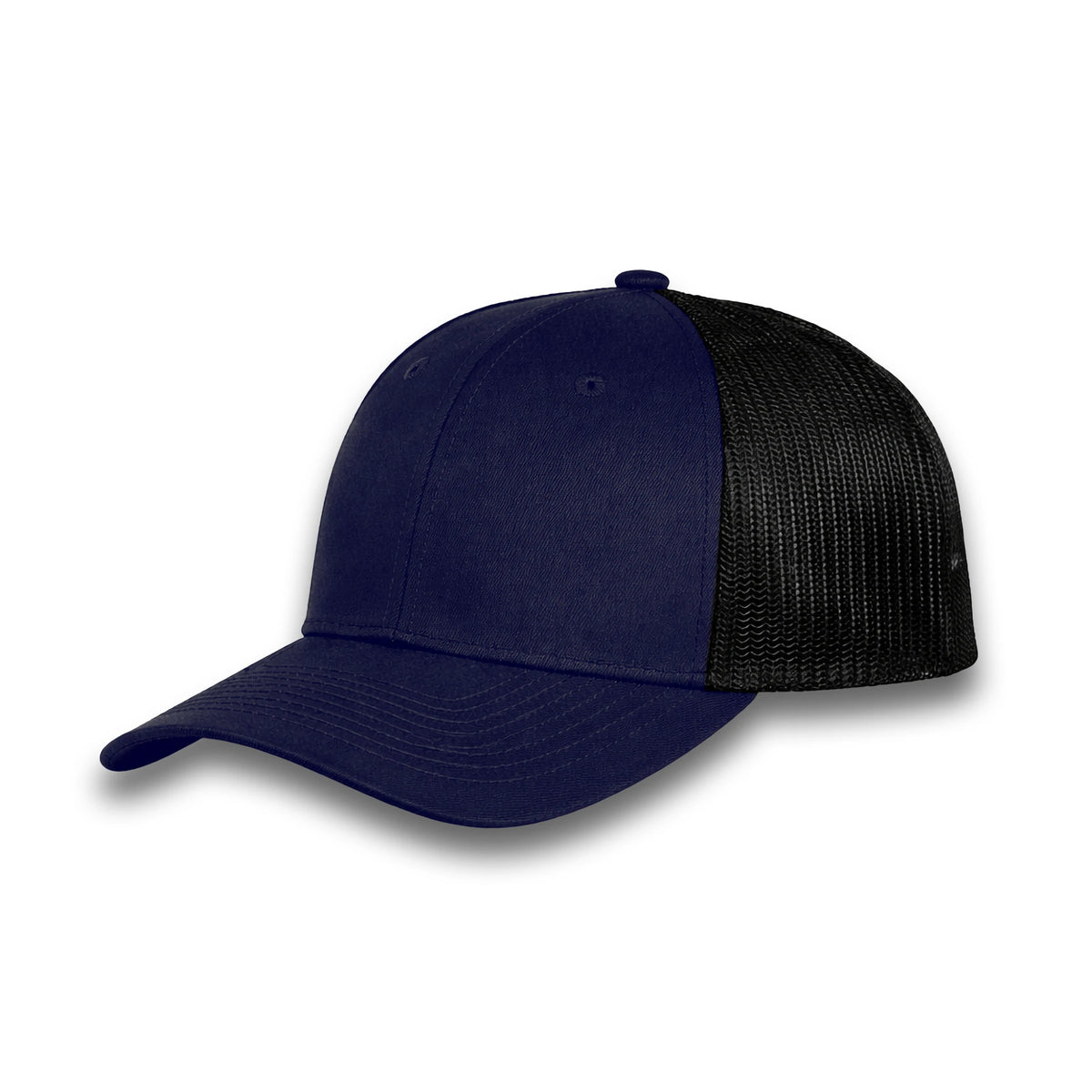HOT-11 navy black wholesale 6-panel trucker hat front view