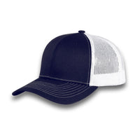 HOT-11 navy white wholesale 6-panel trucker hat front view