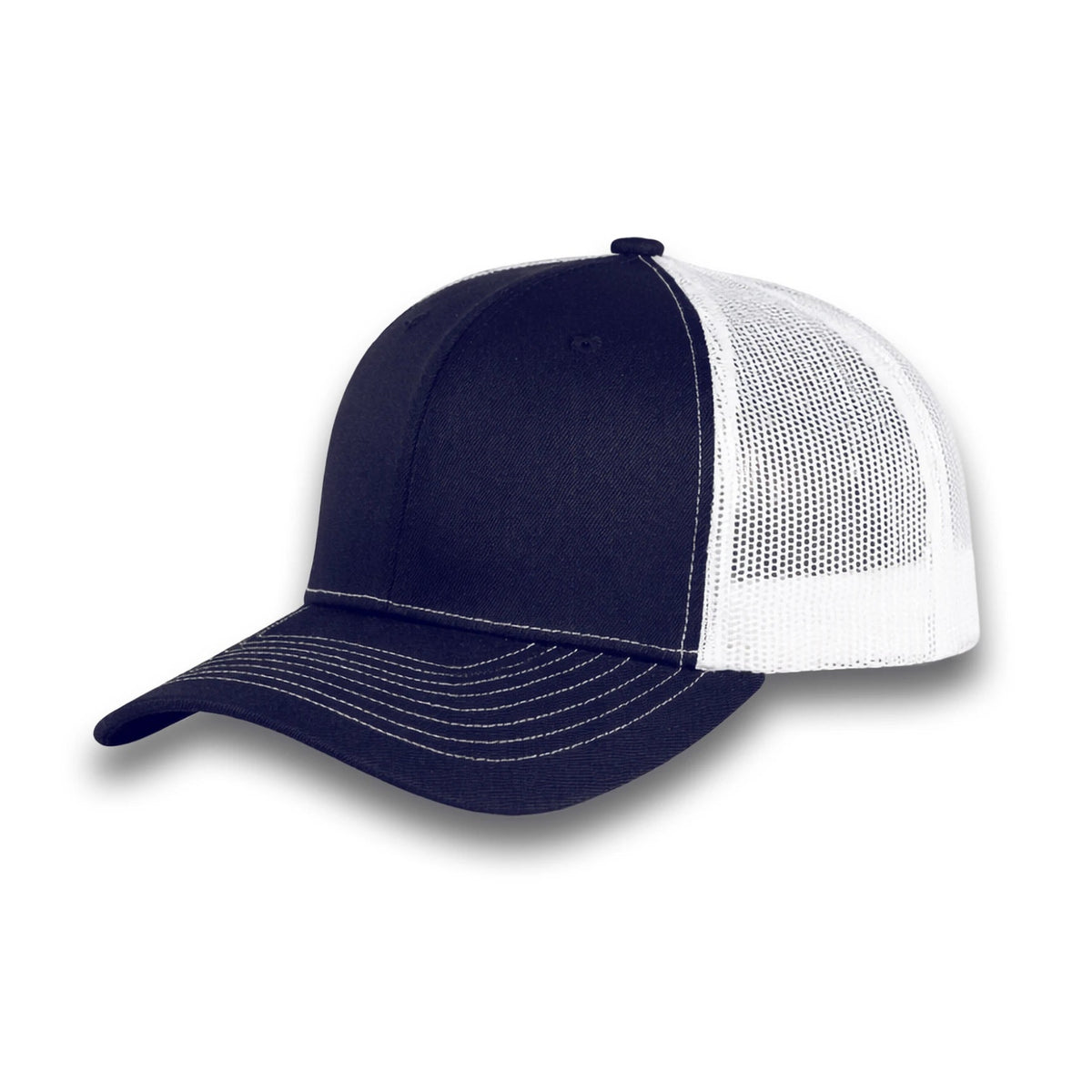 HOT-11 navy white wholesale 6-panel trucker hat front view