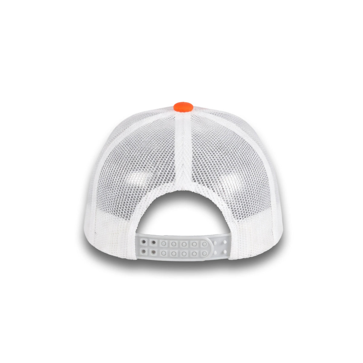 HOT-11 orange white wholesale 6-panel trucker hat back view