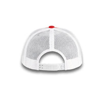 HOT-11 red white wholesale 6-panel trucker hat back view