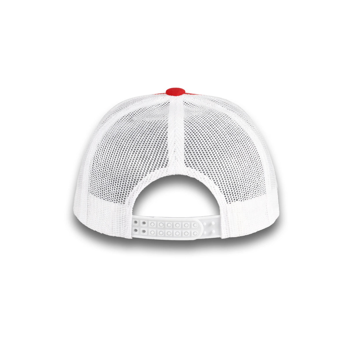 HOT-11 red white wholesale 6-panel trucker hat back view