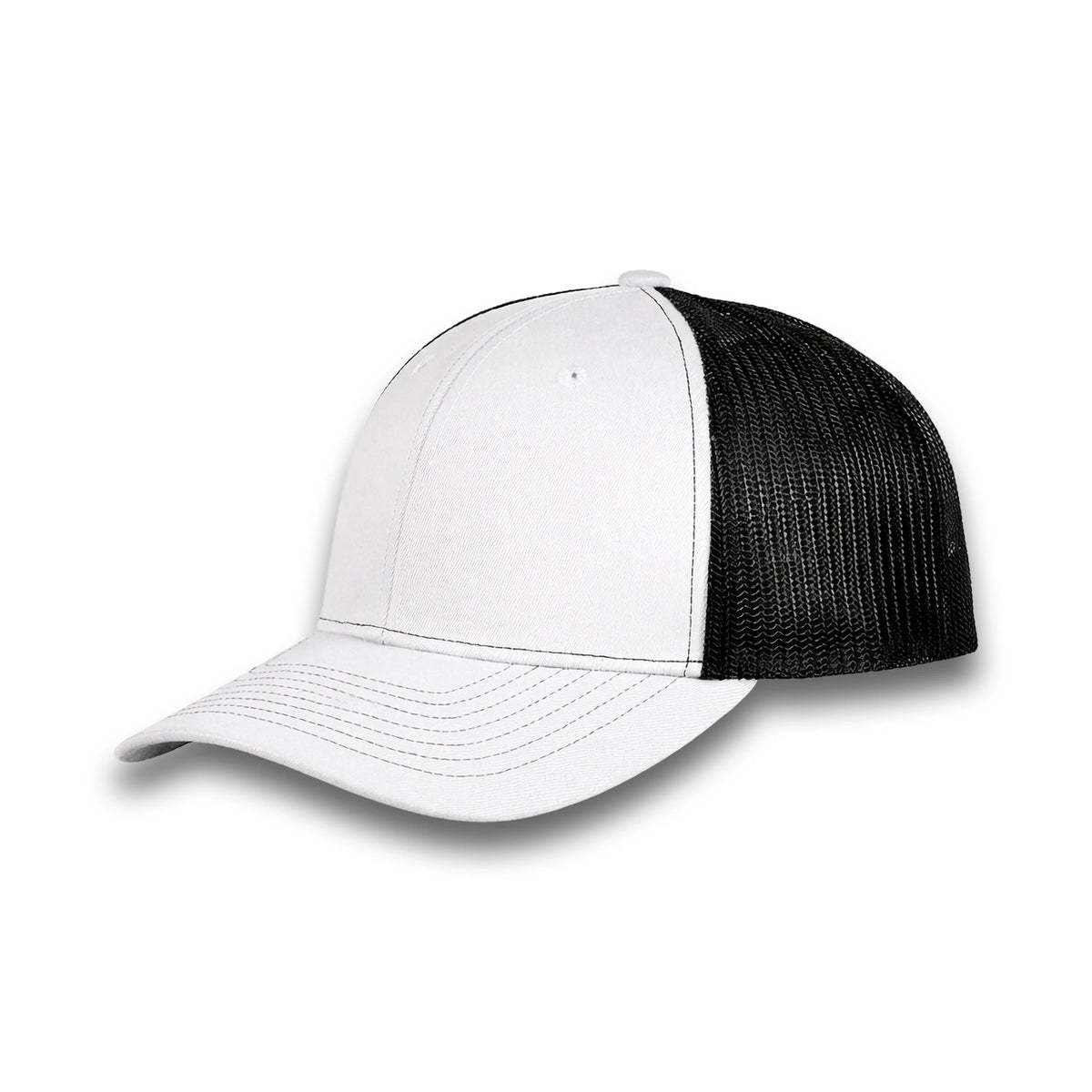 HOT-11 white black wholesale 6-panel trucker hat front view