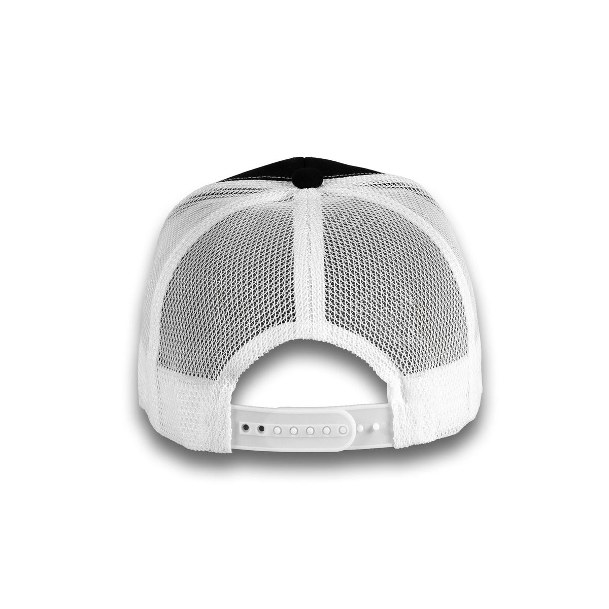 HOT-12 black white wholesale 6-panel trucker hat back view