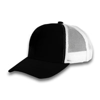 HOT-12 black white wholesale 6-panel trucker hat front view