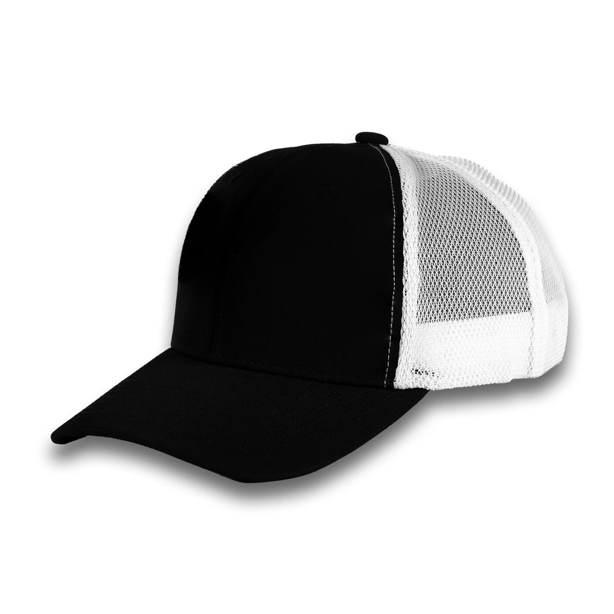 HOT-12 black white wholesale 6-panel trucker hat front view