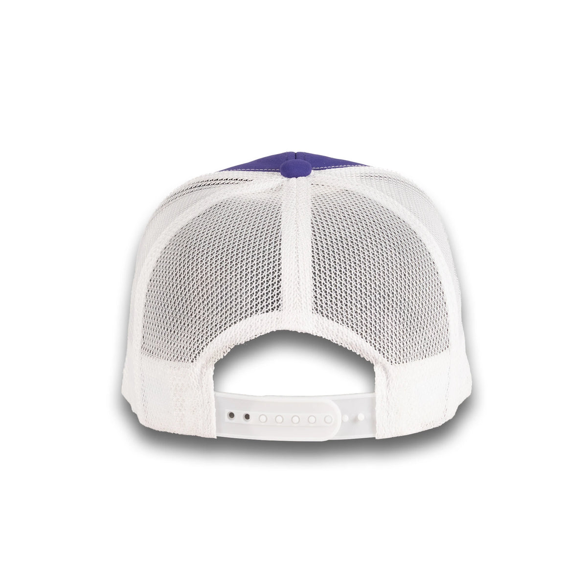 HOT-12 dark purple white wholesale 6-panel trucker hat back view