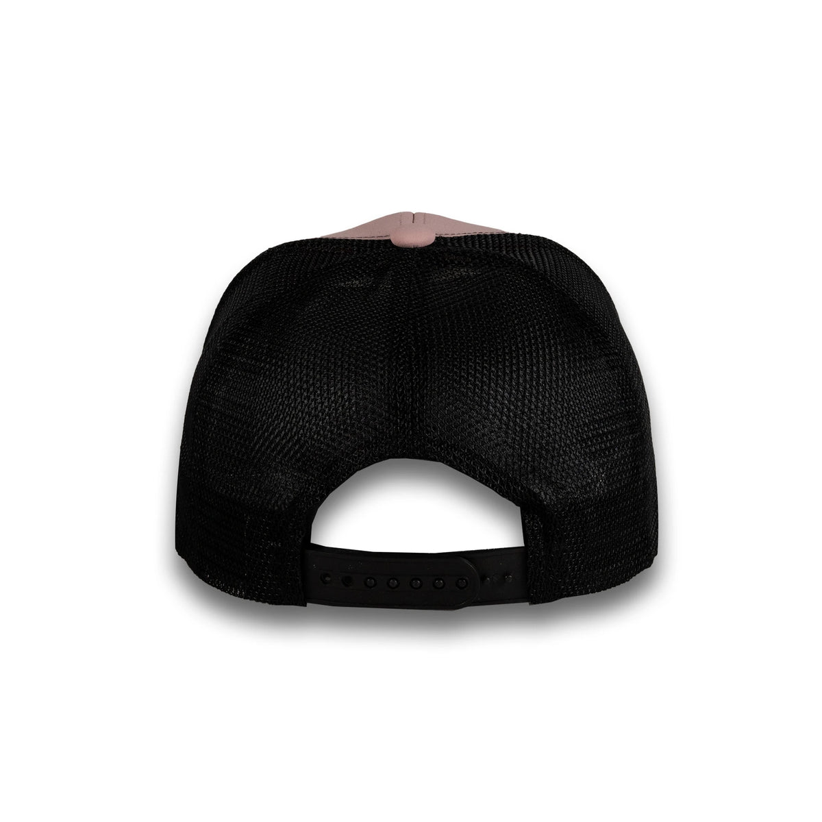 HOT-12 light pink black wholesale 6-panel trucker hat back view