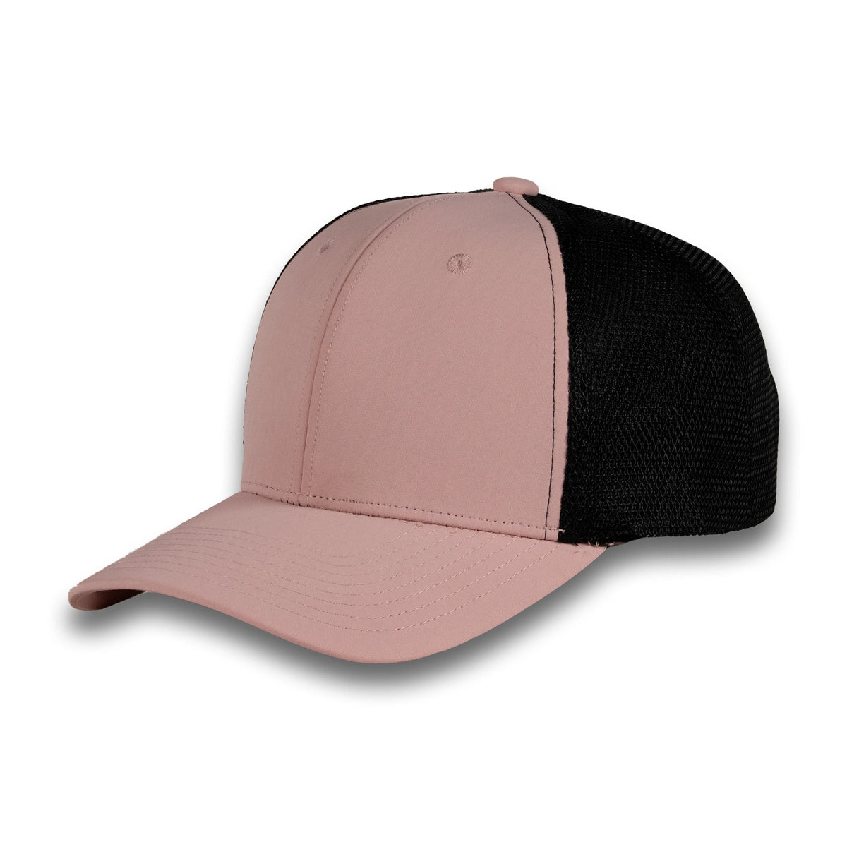HOT-12 light pink black wholesale 6-panel trucker hat front view