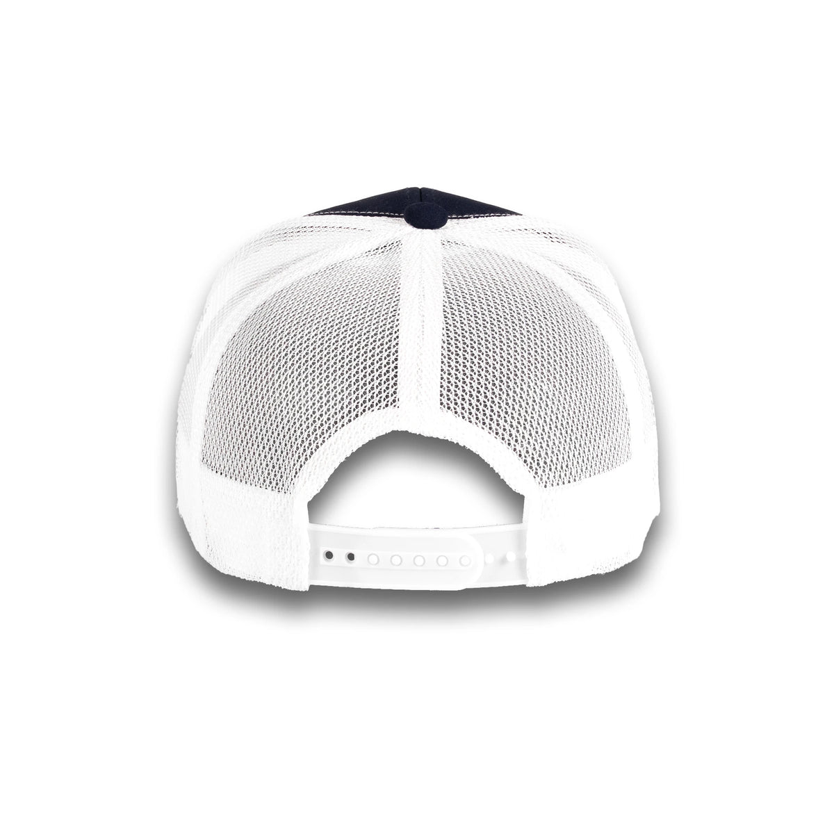HOT-12 navy white wholesale 6-panel trucker hat back view