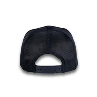 HOT-12 navy wholesale 6-panel trucker hat back view