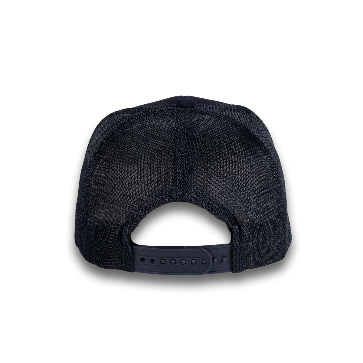 HOT-12 navy wholesale 6-panel trucker hat back view