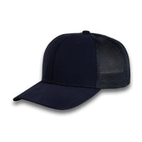 HOT-12 navy wholesale 6-panel trucker hat front view