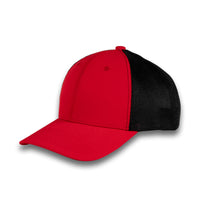 HOT-12 red black wholesale 6-panel trucker hat front view