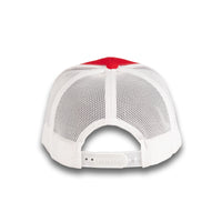 HOT-12 red white wholesale 6-panel trucker hat back view