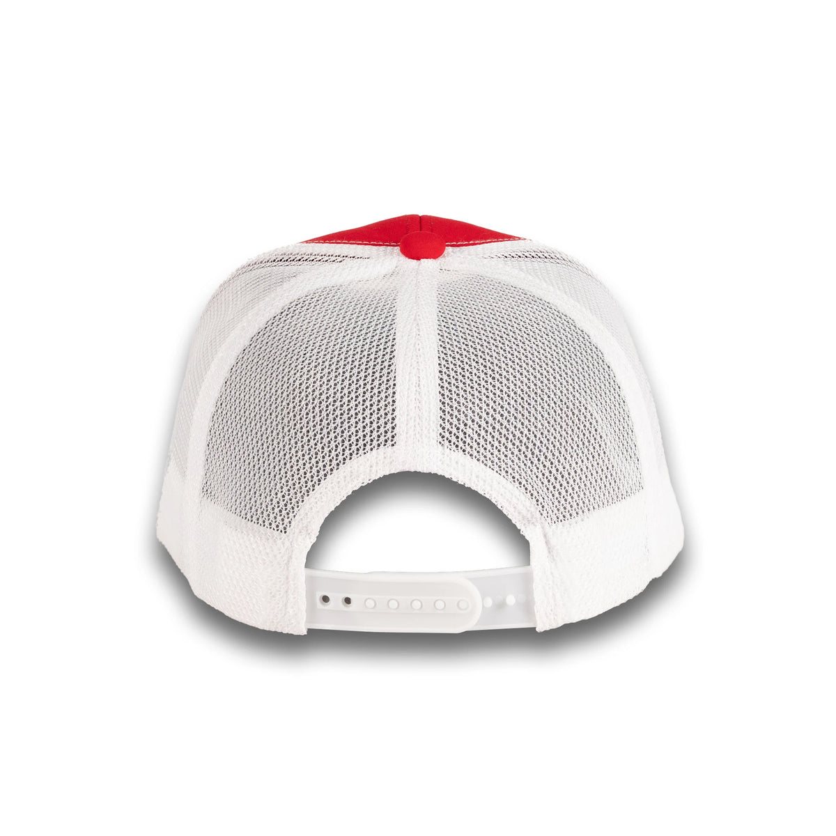 HOT-12 red white wholesale 6-panel trucker hat back view