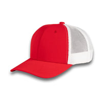 HOT-12 red white wholesale 6-panel trucker hat front view