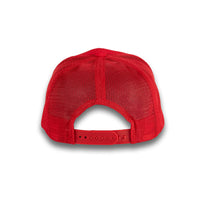 HOT-12 red wholesale 6-panel trucker hat back view