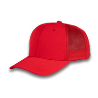 HOT-12 red wholesale 6-panel trucker hat front view