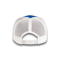 HOT-12 royal white wholesale 6-panel trucker hat back view