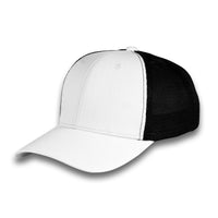HOT-12 white black wholesale 6-panel trucker hat front view