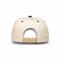 HOT-13 beige black wholesale 5-panel suede brim snapback hat back view