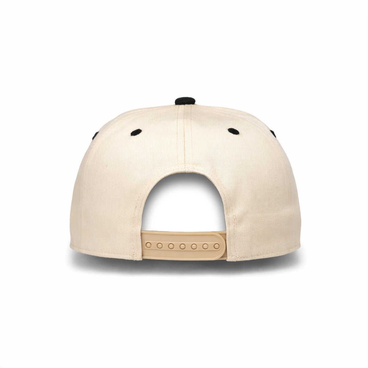 HOT-13 beige black wholesale 5-panel suede brim snapback hat back view