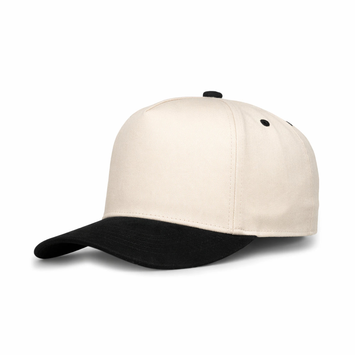HOT-13 beige black wholesale 5-panel suede brim snapback hat front view