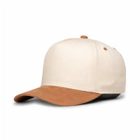 HOT-13 beige brown wholesale 5-panel suede brim snapback hat front view