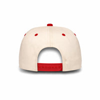 HOT-13 beige red wholesale 5-panel suede brim snapback hat back view