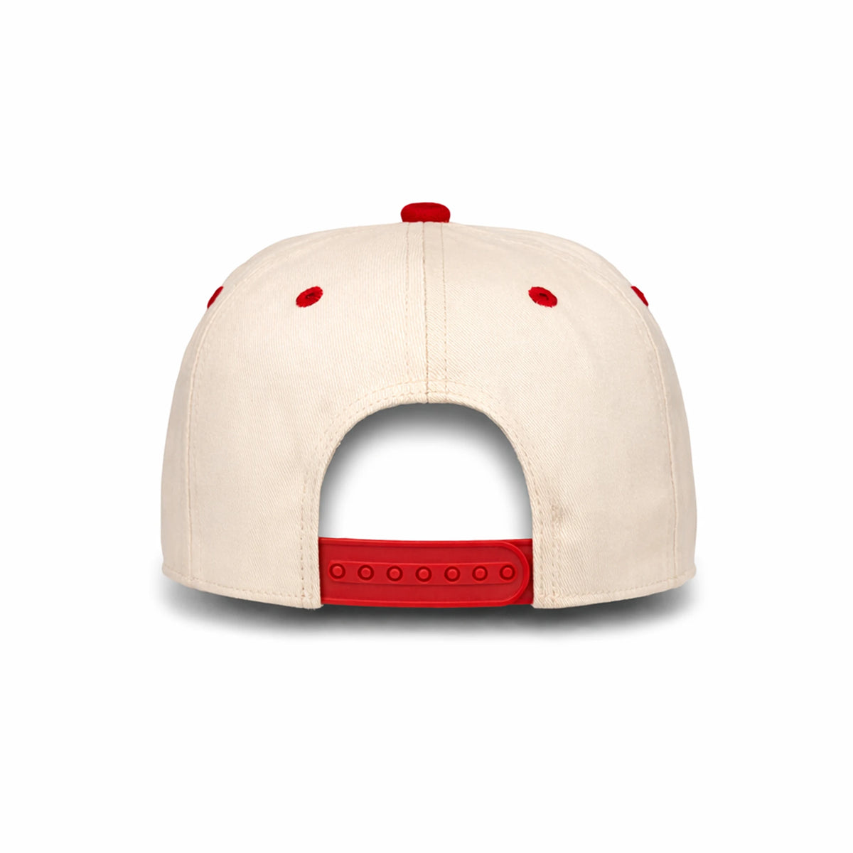 HOT-13 beige red wholesale 5-panel suede brim snapback hat back view