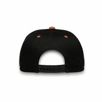 HOT-13 black brown wholesale 5-panel suede brim snapback hat back view
