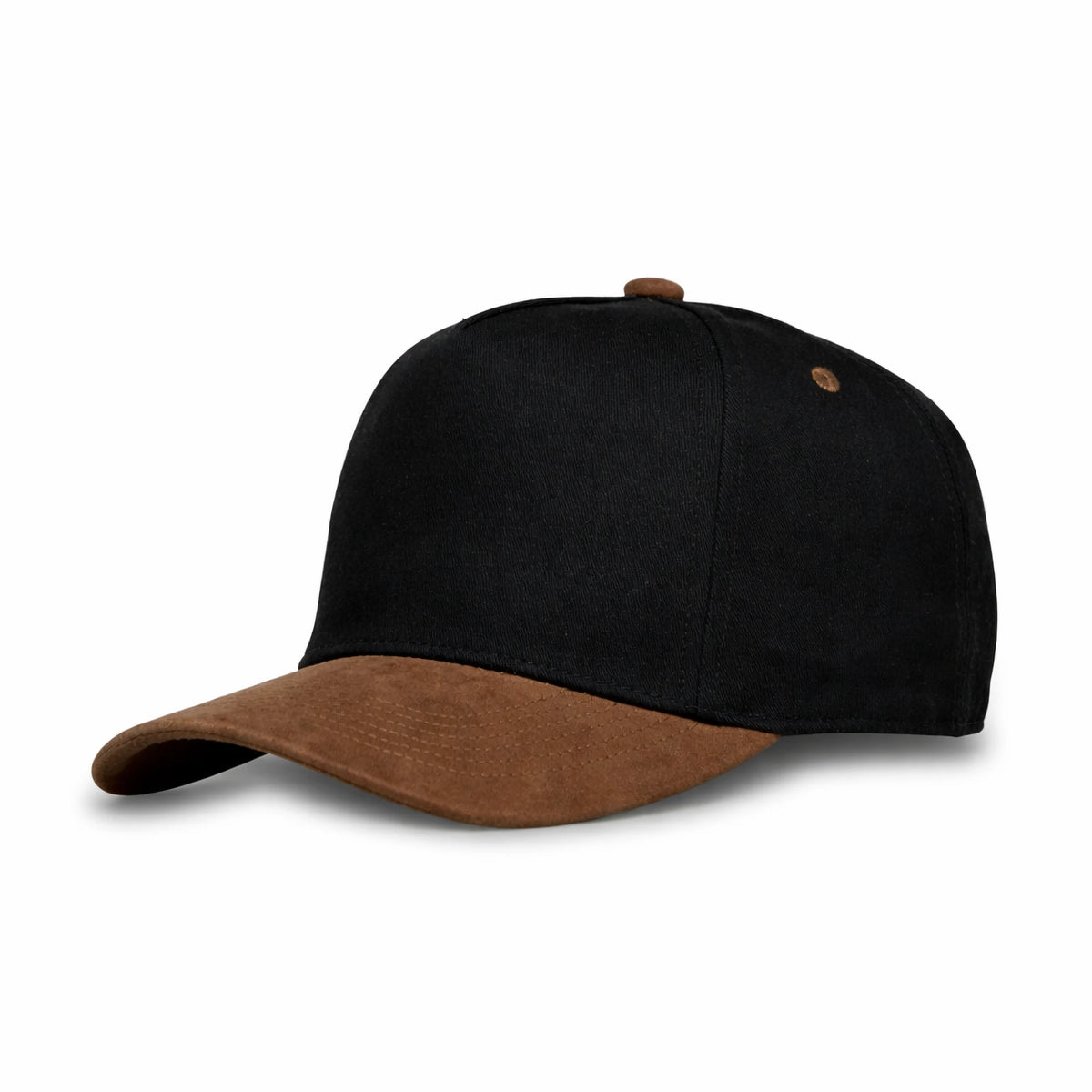 HOT-13 black dark brown wholesale 5-panel suede brim snapback hat front view