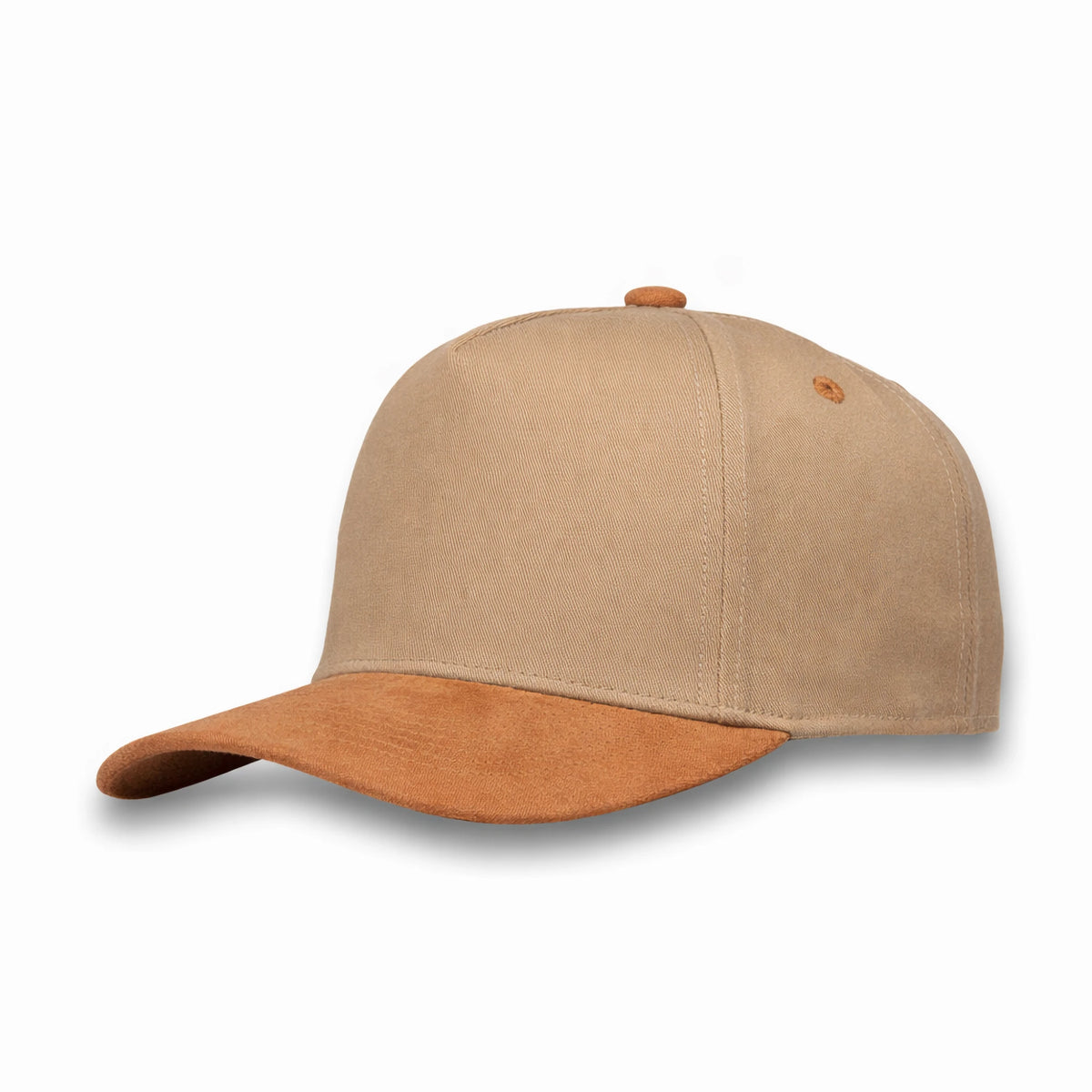 HOT-13 khaki brown wholesale 5-panel suede brim snapback hat front view