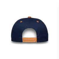 HOT-13 navy brown wholesale 5-panel suede brim snapback hat back view