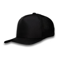 HOT-14 black wholesale 5-panel trucker hat front view