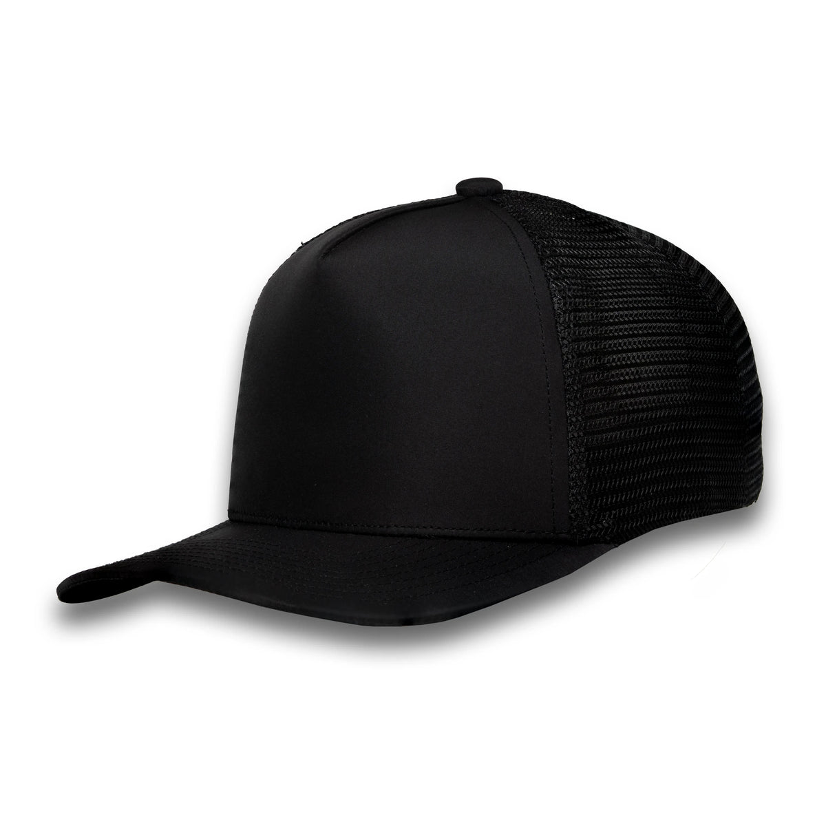 HOT-14 black wholesale 5-panel trucker hat front view