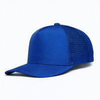HOT-14 blue wholesale 5-panel trucker hat front view