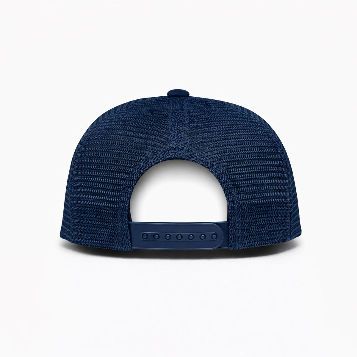 HOT-14 navy wholesale 5-panel trucker hat back view