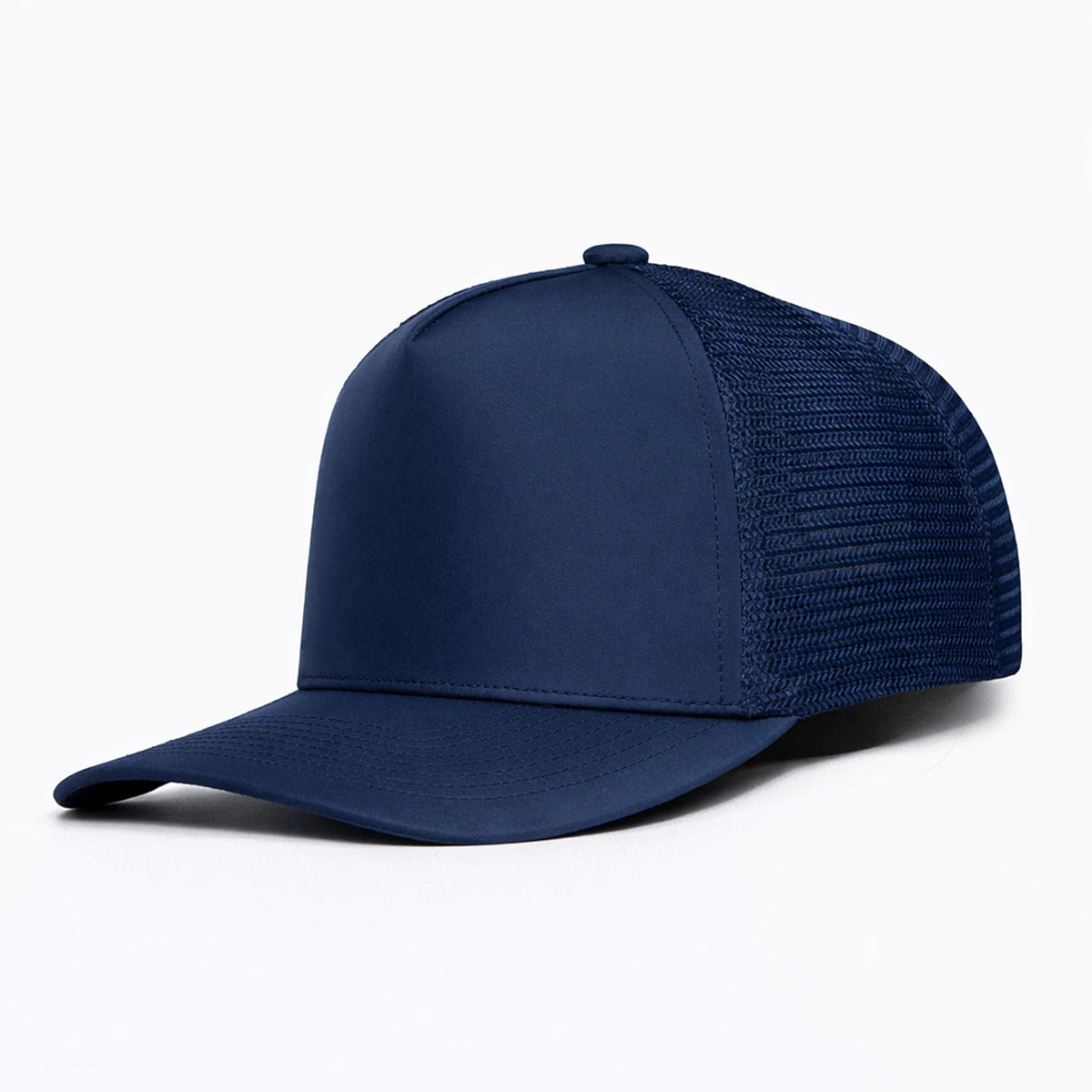 HOT-14 navy wholesale 5-panel trucker hat front view