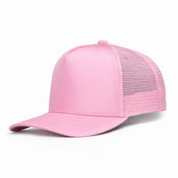HOT-14 pink wholesale 5-panel trucker hat front view