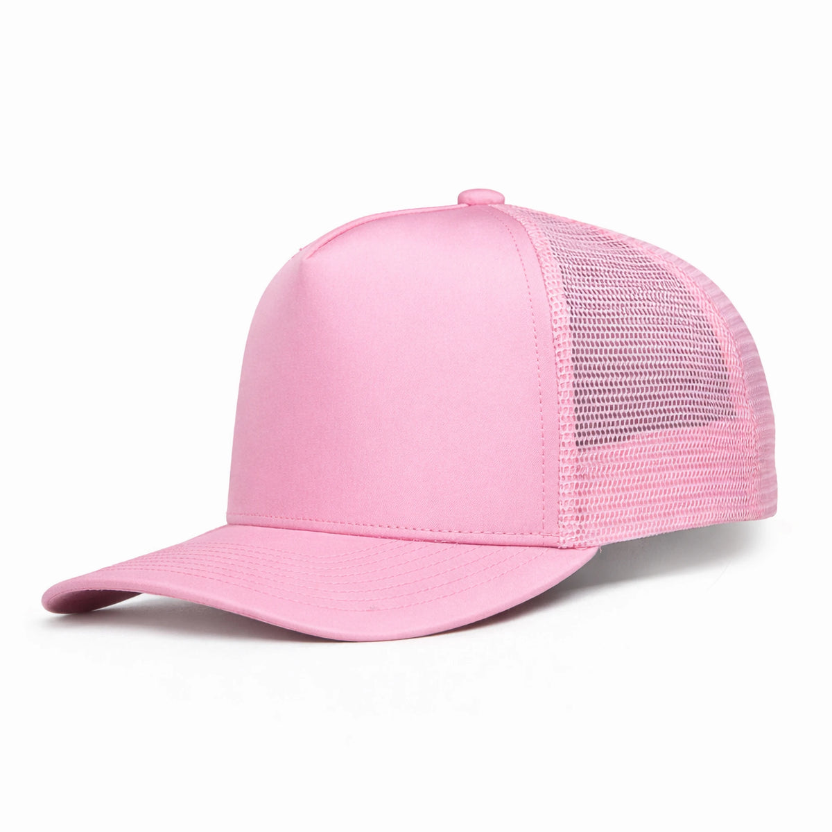 HOT-14 pink wholesale 5-panel trucker hat front view