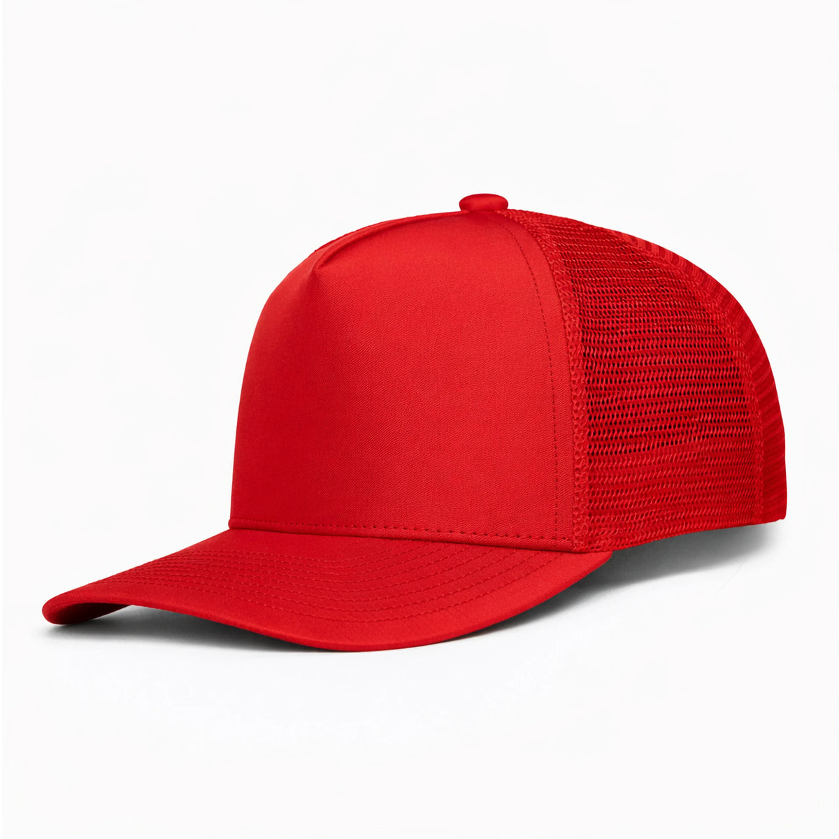 HOT-14 red wholesale 5-panel trucker hat front view
