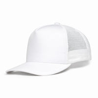 HOT-14 white wholesale 5-panel trucker hat front view